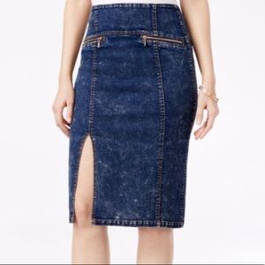 Acid Wash Denim Midi Skirt
